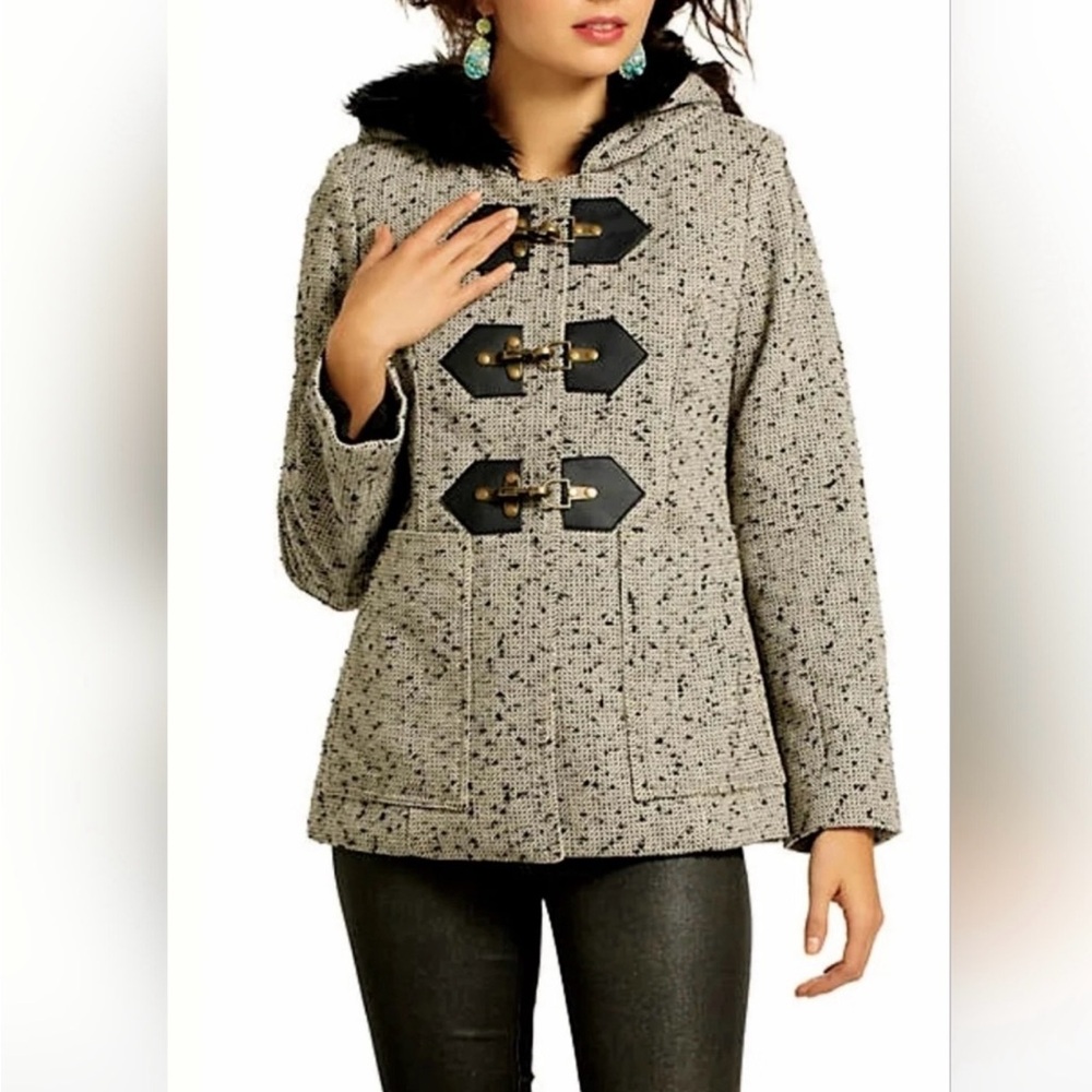 Anthropologie Black and Tan Toggle Jacket